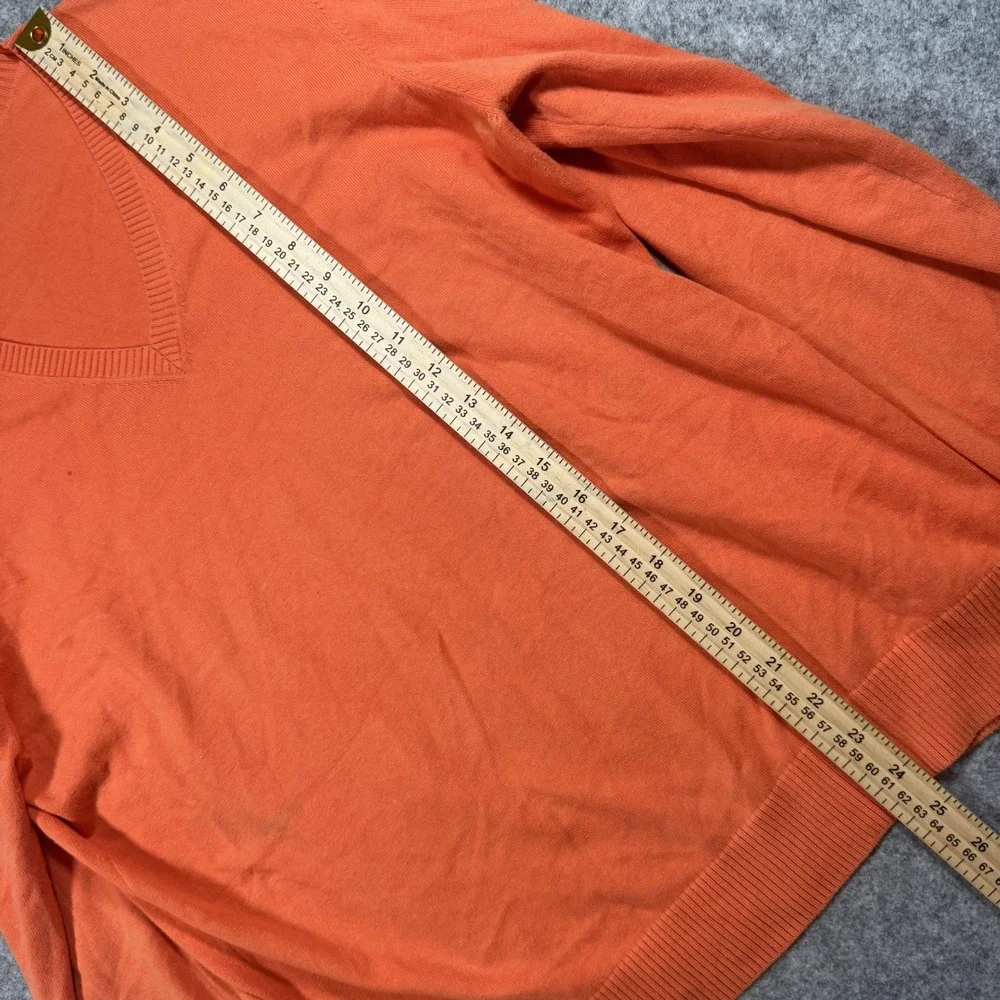 Lands' End V-Neck Sweater Large Orange Solid Knit Cotton Blend